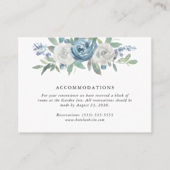 Dusty Blue & White Floral Wedding Accommodations Enclosure Card by oddowl at Zazzle
