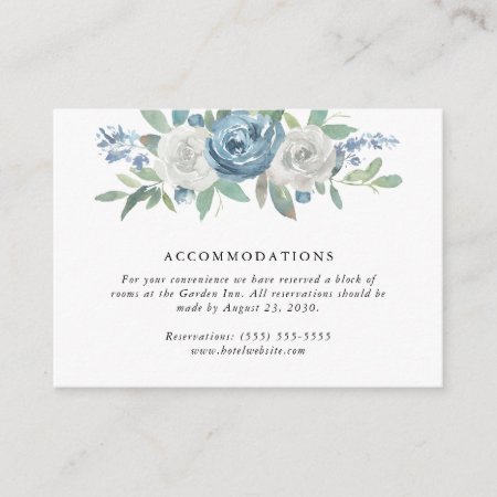 Dusty Blue & White Floral Wedding Accommodations Enclosure Card