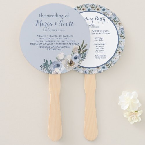 Dusty Blue White Floral Wedding Details  Hand Fan