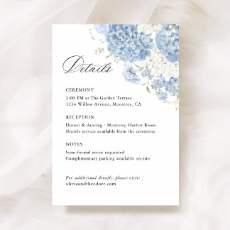 Dusty Blue White Floral Wedding Details, Info Enclosure Card