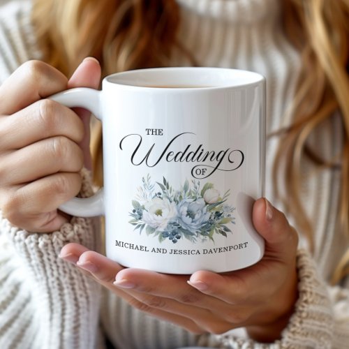 Dusty Blue White Floral Wedding Favor Coffee Mug