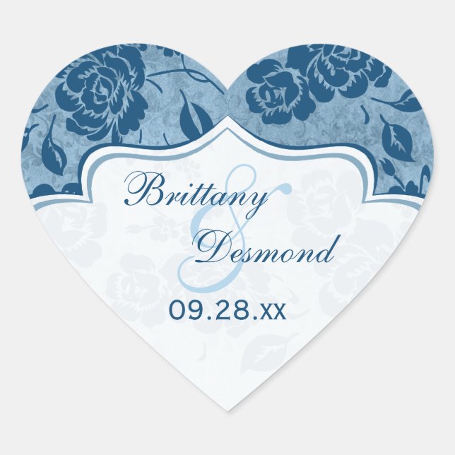 Dusty Blue, White Floral Wedding Favor Sticker (Front)