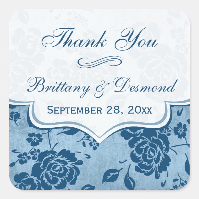 Dusty Blue, White Floral Wedding Favor Sticker (Front)