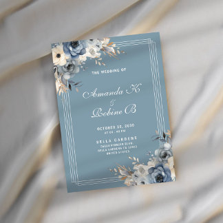 Dusty Blue & White Floral Wedding Invitation
