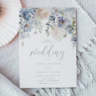 Dusty Blue & White Floral Wedding Invitation