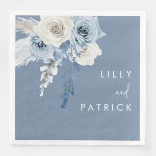 Dusty Blue & White Floral Wedding Reception Party Paper Dinner Napkins