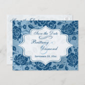 Dusty Blue White Floral Wedding Save the Date Card (Front/Back)