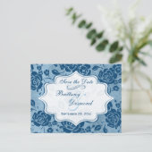 Dusty Blue White Floral Wedding Save the Date Card (Standing Front)