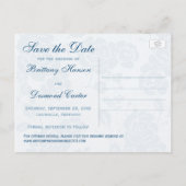 Dusty Blue White Floral Wedding Save the Date Card (Back)
