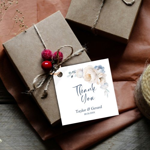 Dusty Blue White Floral Wedding Thank You Favor Tags