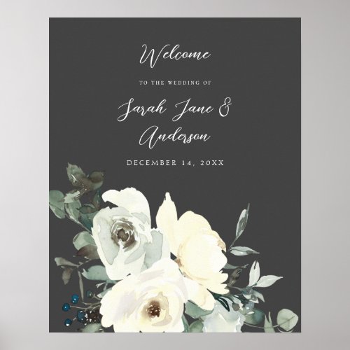 Dusty Blue  White Floral Welcome Wedding_ Gray Poster