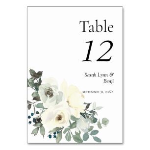 Dusty Blue & White Floral- White Table Number