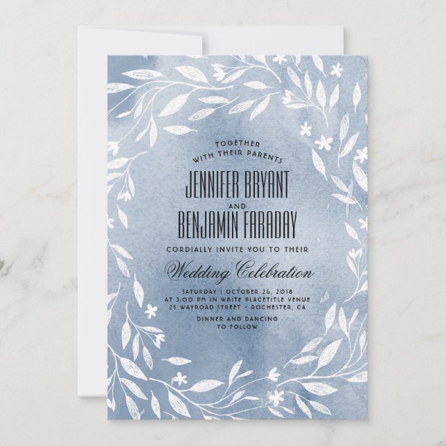 Dusty Blue White Flowers Garden Wedding Invitation (Front)