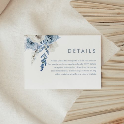 Dusty Blue  White Flowers Wedding Details Enclosure Card