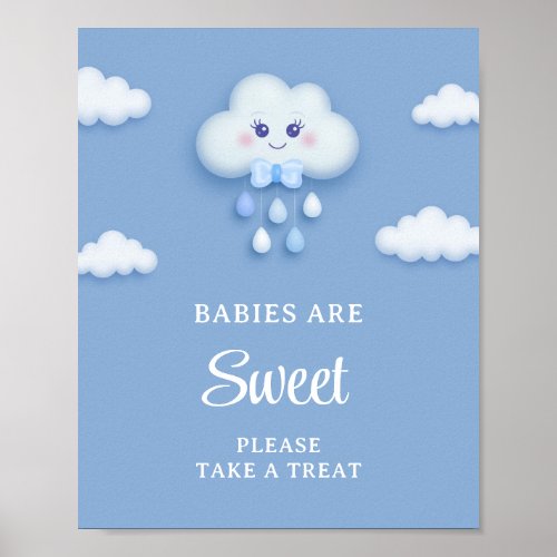 Dusty blue white fluffy cloud babies are sweet poster