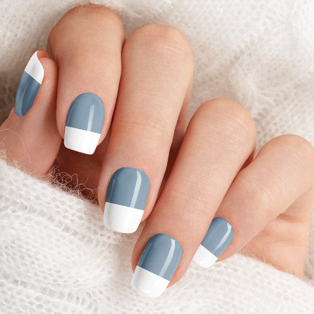 Dusty Blue White French Tip Chic Girly Minx Nail Art (Creator Uploaded)