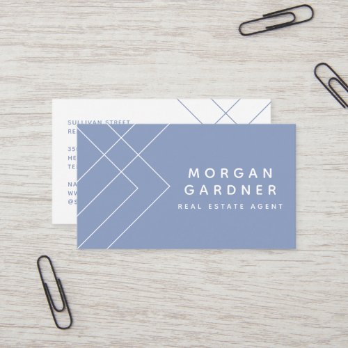 Dusty Blue White Geometric Real Estate Agent Business Card