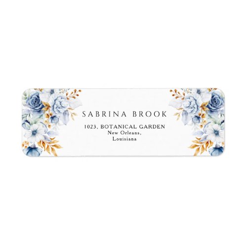 Dusty Blue White Gold Floral Wedding Address Label