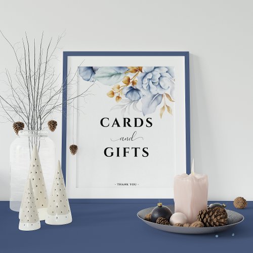 Dusty Blue White Gold Floral Wedding Cards  Gifs Poster