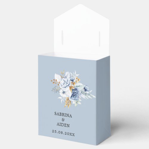 Dusty Blue White Gold Floral Wedding  Favor Boxes