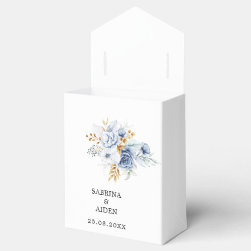 Dusty Blue White Gold Floral Wedding  Favor Boxes
