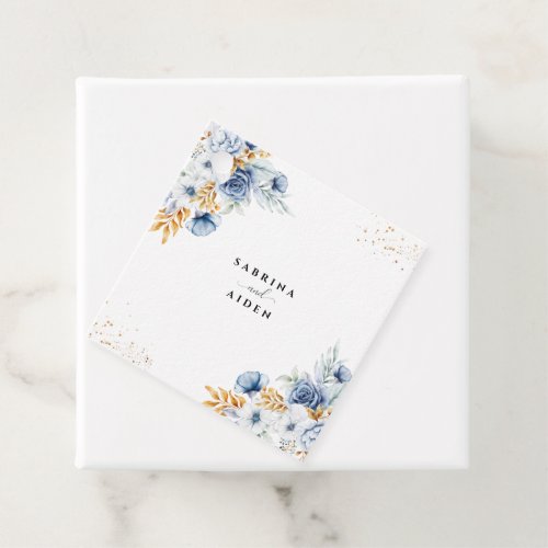 Dusty Blue White Gold Floral Wedding  Favor Tags
