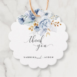 Dusty Blue White Gold Floral Wedding Favor Tags
