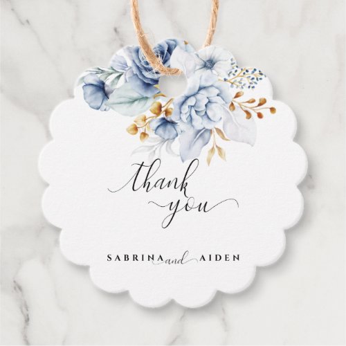 Dusty Blue White Gold Floral Wedding Favor Tags