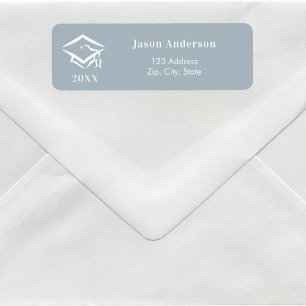 Dusty blue white graduation cap return address label