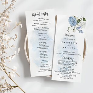 Dusty Blue White Hydrangeas Floral Wedding Program