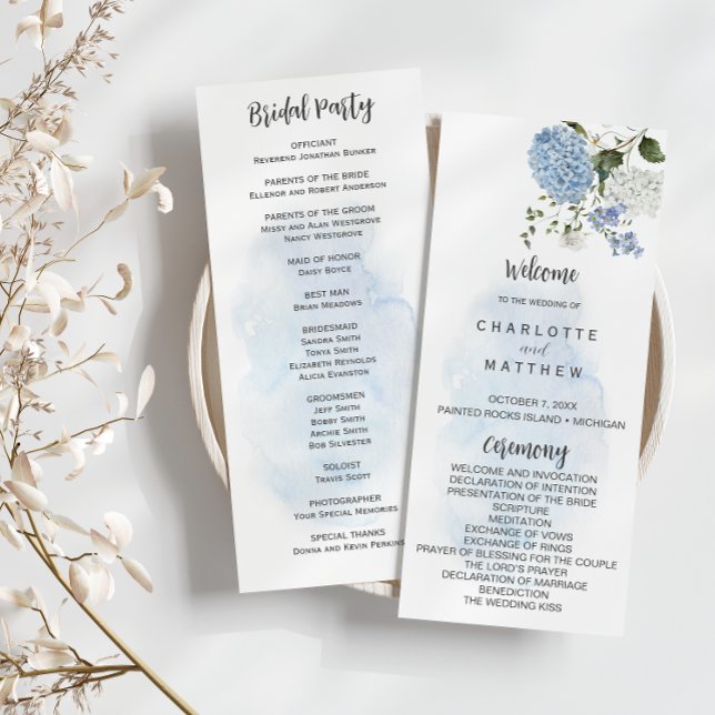 Dusty Blue White Hydrangeas Floral Wedding Program (Creator Uploaded)