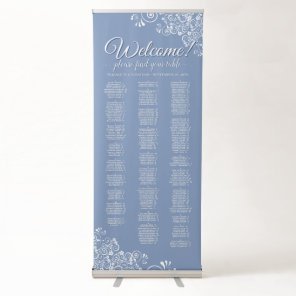 Dusty Blue & White Lace Alphabetical Seating Chart Retractable Banner