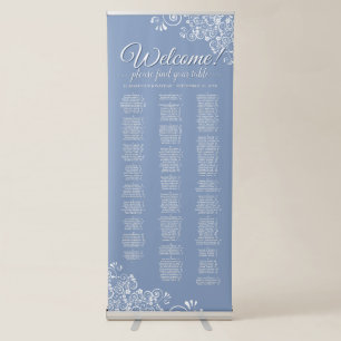 Dusty Blue & White Lace Alphabetical Seating Chart Retractable Banner