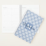 Dusty Blue & White Lacy Damask Monogram & Name Planner<br><div class="desc">This beautiful planner or appointment calendar features a classic white damask pattern over a light blue gray background. The design is personalized with a monogram initial letter as well as a customizable name for a simple yet elegant style. Perfect for school or work, or anyone with a busy schedule who...</div>