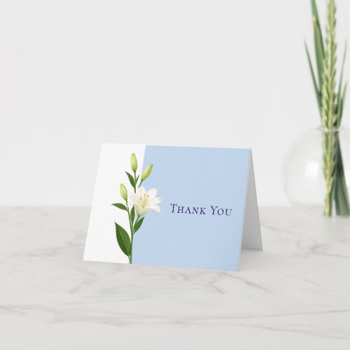 Dusty Blue White Lilly Wedding Thank You Cards