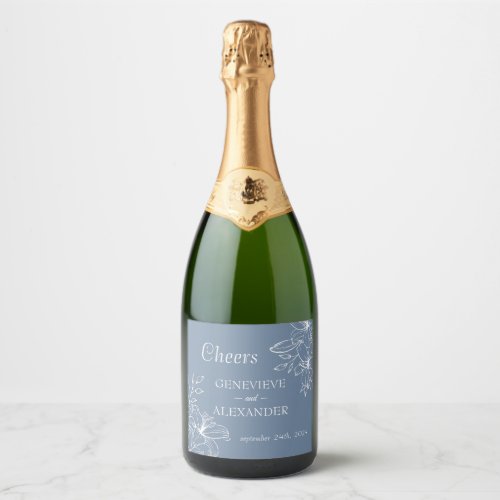 Dusty Blue White Lily Champagne Bottle Label Decal
