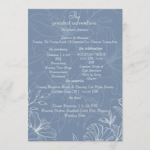 Dusty Blue White Lily Floral Wedding Program Cards