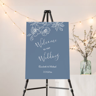 Dusty Blue White Line Art Wedding Welcome Foam Board