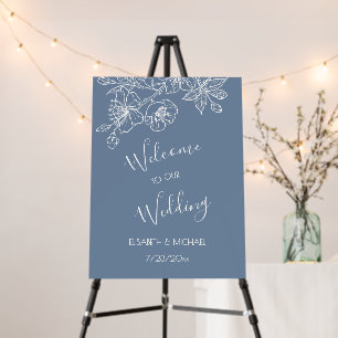 Dusty Blue White Line Art   Wedding Welcome Foam Board