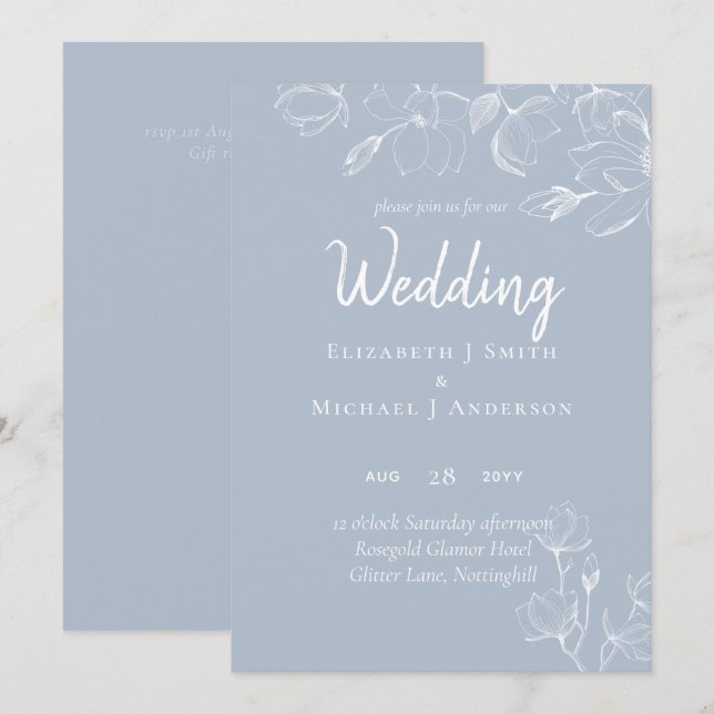 Dusty Blue White Magnolias Wedding (Front/Back)