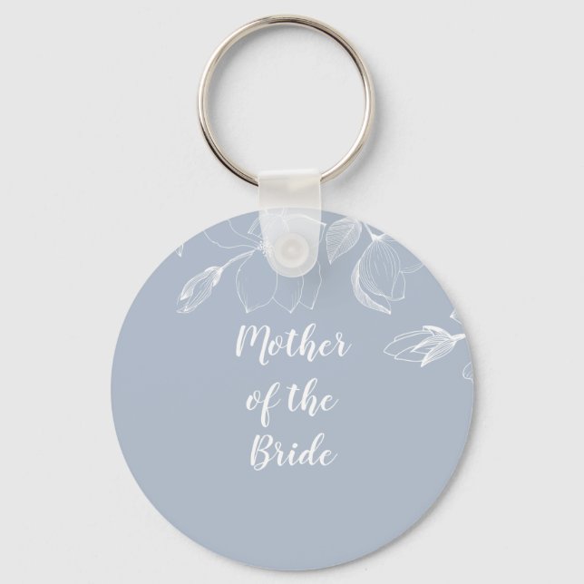 Dusty Blue White Magnolias Wedding Keychain (Front)