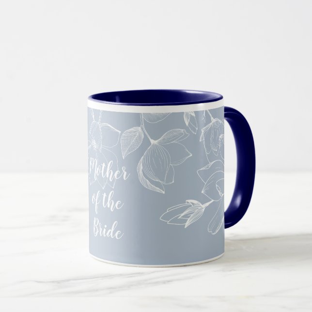 Dusty Blue White Magnolias Wedding Mug (Front Right)