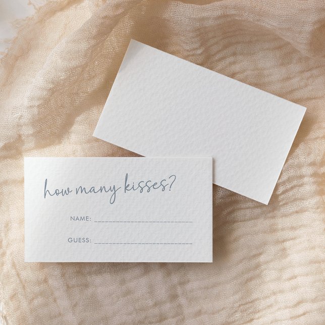 Dusty Blue & White Minimal How Many Kisses Game Enclosure Card (Creator Uploaded)