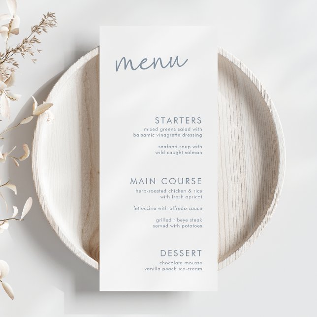 Dusty Blue & White Minimalist Script Bridal Shower Menu (Creator Uploaded)