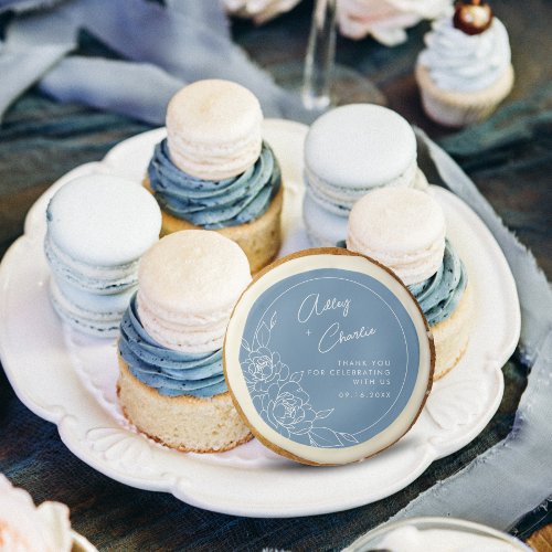 Dusty Blue  White Modern Botanical Wedding Favor Sugar Cookie