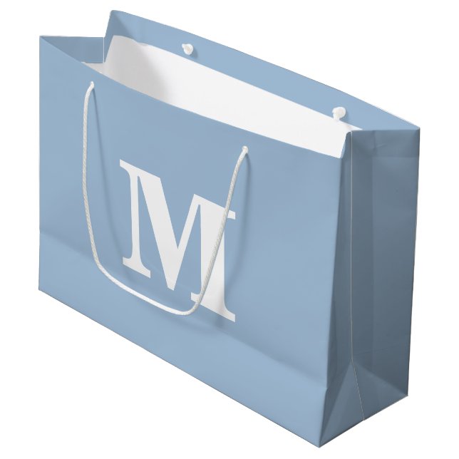 Dusty Blue & White Modern Letter Monogram Large Gift Bag (Front Angled)