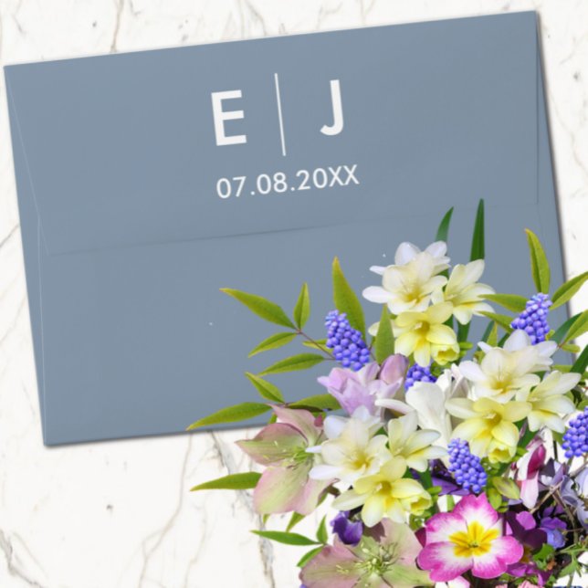 Dusty Blue & White Monogram Wedding Envelope (Creator Uploaded)