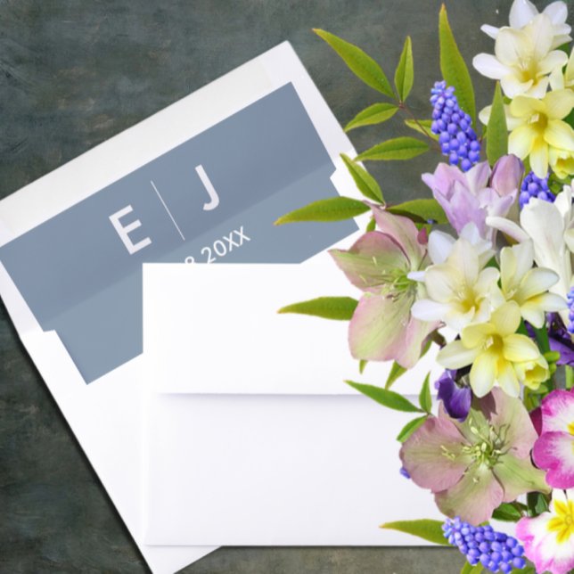 Dusty Blue & White Monogram Wedding Envelope Liner (Creator Uploaded)