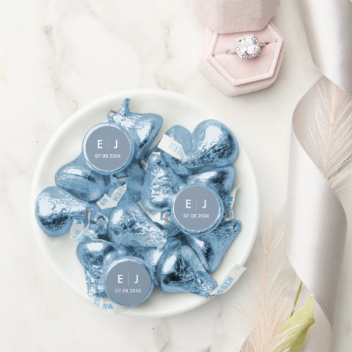 Dusty Blue  White Monogram Wedding Hersheys Kisses