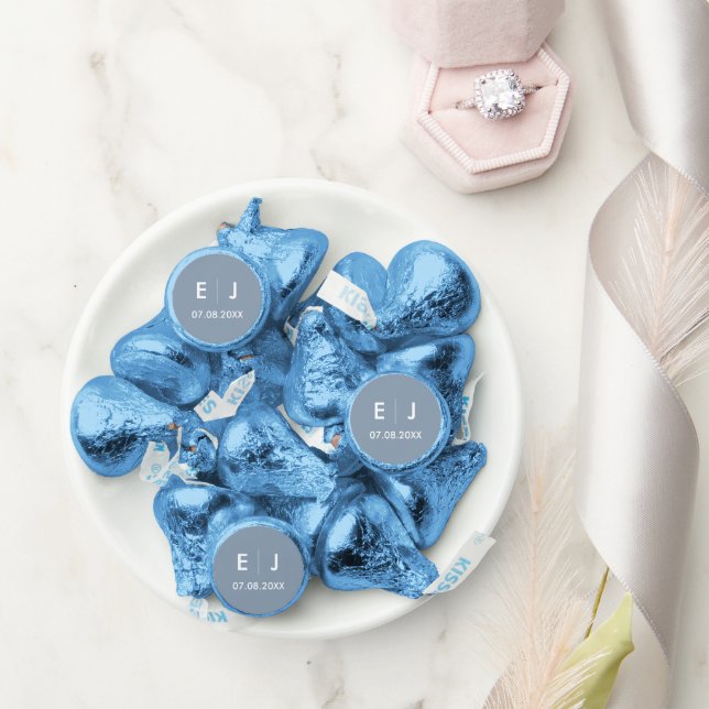 Dusty Blue & White Monogram Wedding Hershey®'s Kisses® (Wedding)